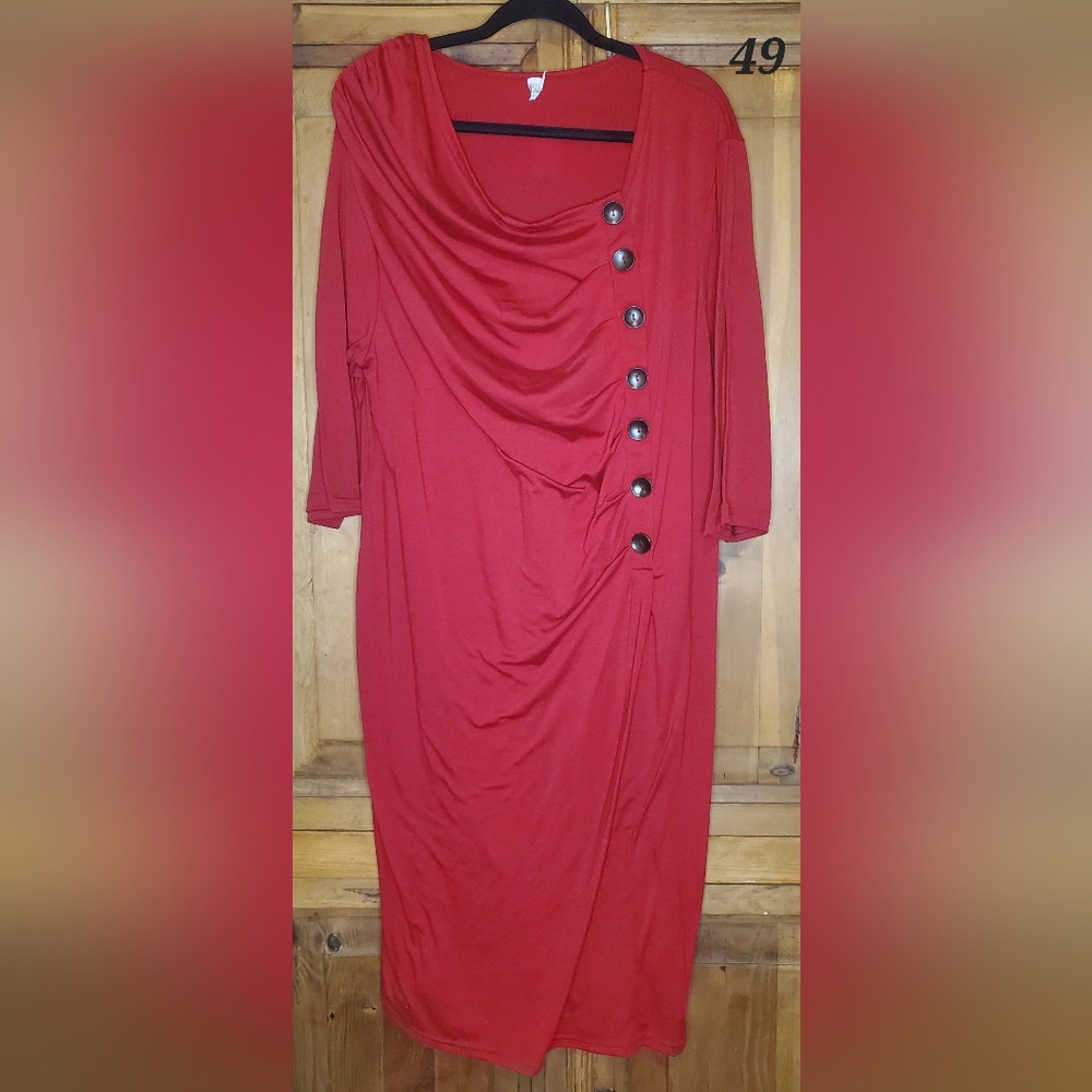 Chic Red Long Sleeve Dress with Button Accents